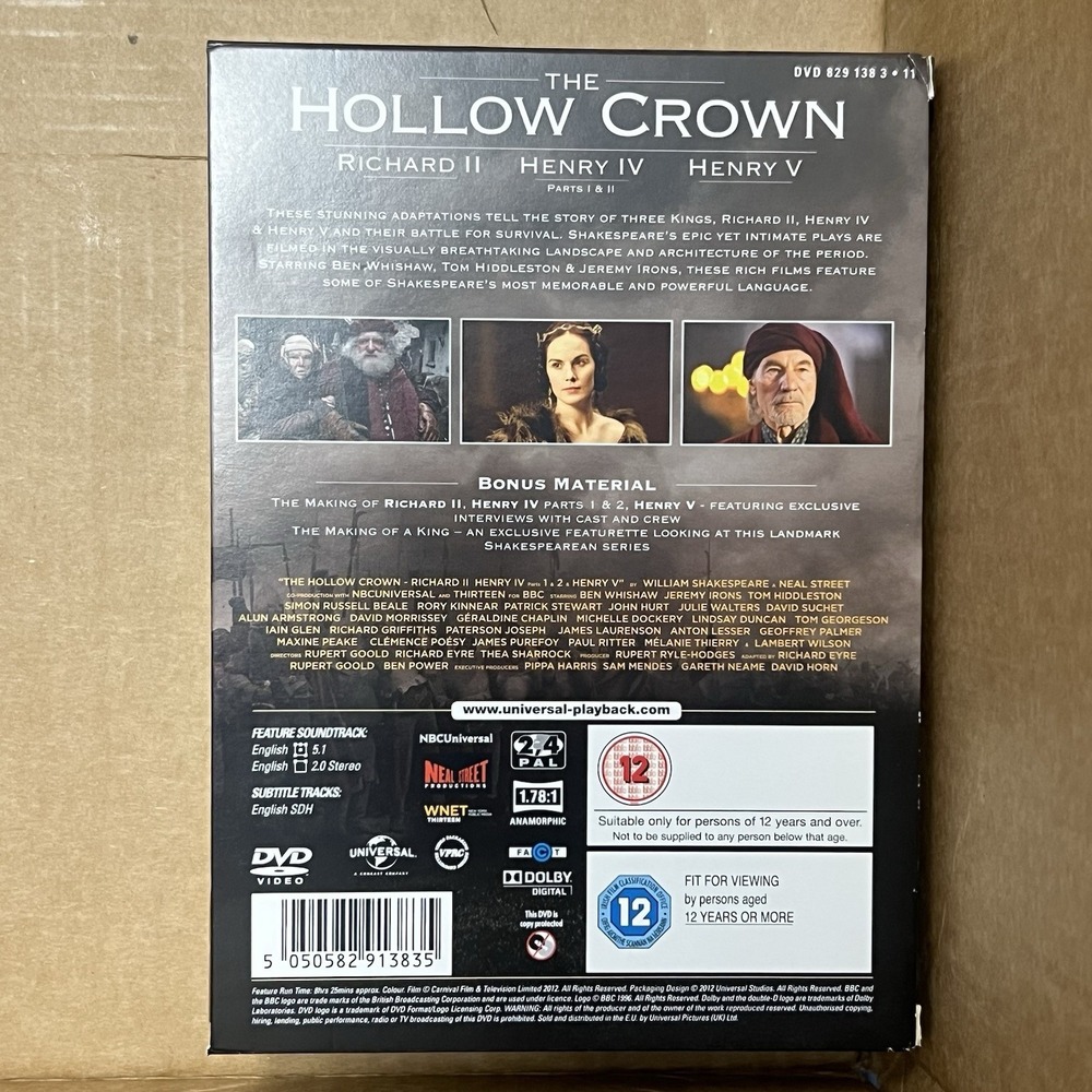 The Hollow Crown‎ Complete Series 3-DVD Set Richard III Henry IV & V - Picture 2 of 3